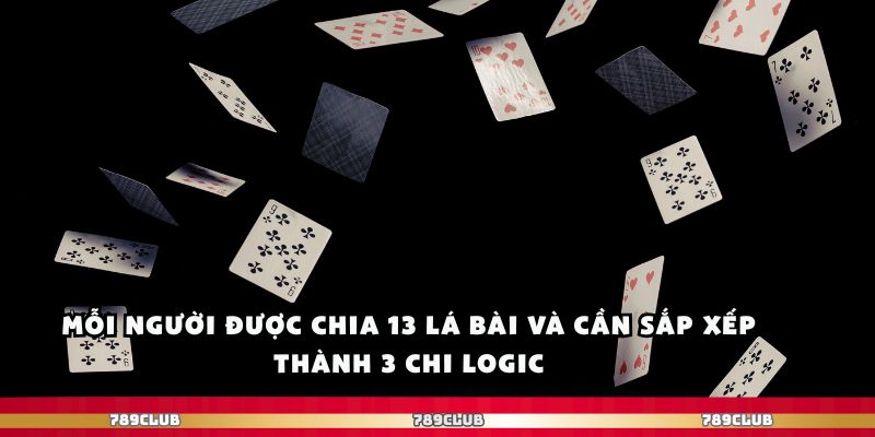 Mỗi người được chia 13 lá bài và cần sắp xếp thành 3 chi logic