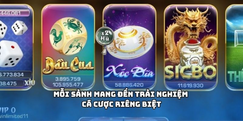 Mỗi sảnh mang đến trải nghiệm cá cược riêng biệt